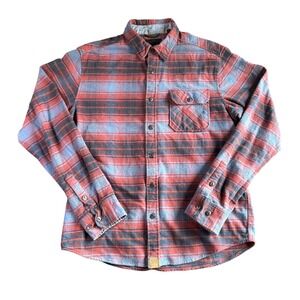 DKOTA‎ Grizzly Mens Flannel Shirt Plaid Button Up L Coral Blue Gray